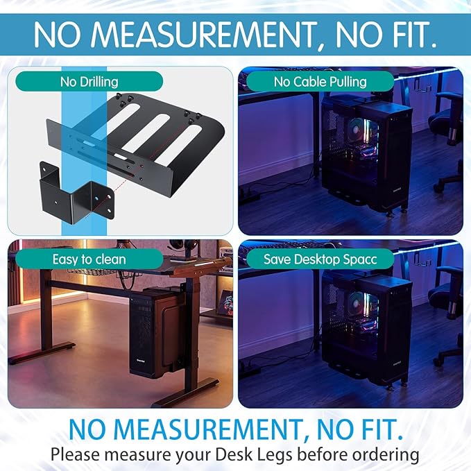 Relaxweex Under Desk PC Mount for Standing Desk Fits 65mm×45mm Legs PC Under Desks Mount 50lb Capacity Computer Holder Under Table Adjustable Computer Holders Clamp on Leg Holder, with Non Slip Pads