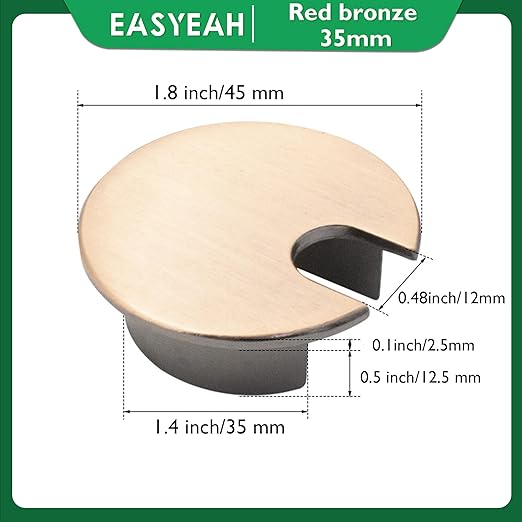 EASYEAH 1 Pcs Desk Grommet 1-3/8" / 35 mm, Desk Cord Hole Cover, Cable Grommet Metal Zinc Alloy Materilal, Desk Hole Grommet for Home & Office Pc, Detachable Cable Cord Organizer-Copper Red