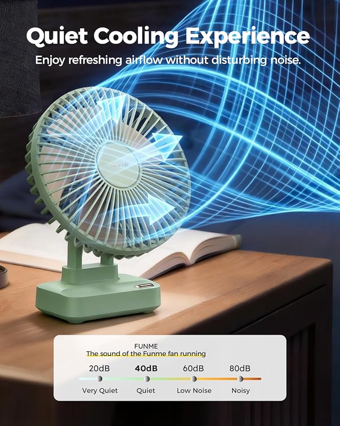 Funme Desk Fan, Small But Powerful, 6700mAh Personal Portable 3 Speeds, 23H Max Cooling Time, Adjustable Mini Table Desktop fan for Cooling Home Office Bedroom Summer Travel, Green Standard