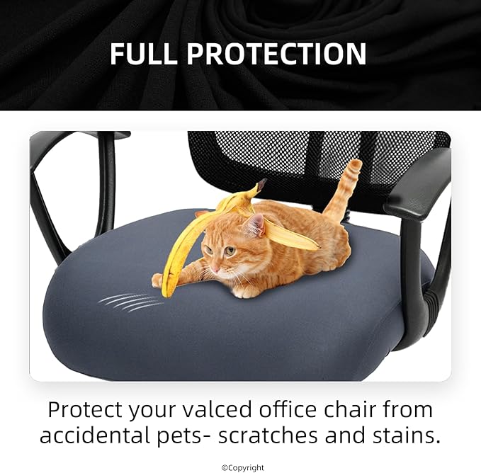 DIVA EN CAMINO DEC Stretchable Desk Office Chair Seat Cushion Covers - Universal Spandex Computer Chair Slipcover - Removable Washable Cushion Protectors for Dogs, Cats, Pets, Dark Gray