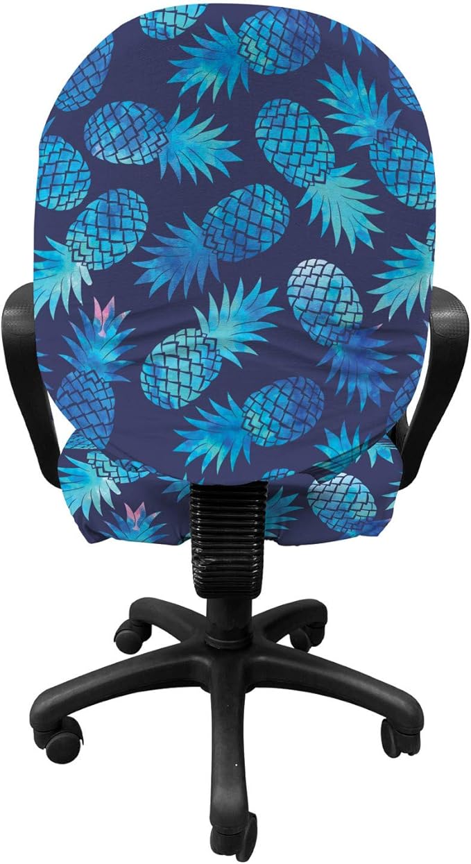 Ambesonne Modern Office Chair Slipcover, Pineapple Pattern Exotic Fruit in Digital Watercolor Illustration, Protective Stretch Decorative Fabric Cover, Standard Size, Night Blue