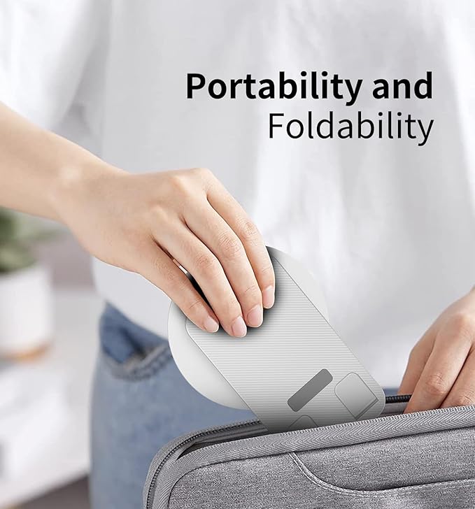 360° Rotating Cell Phone Stand for Desk, Adjustable & Foldable Phone Holder, Aluminum Desktop Phone Stand with Anti-Slip Base, Compatible with iPhone, iPad, Android Phones, K69-White