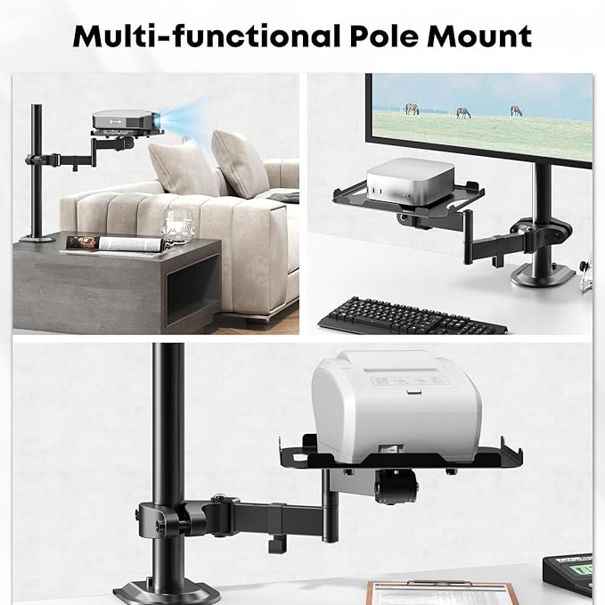 PUTORSEN Adjustable Pole Mount Printer Stand，Printer Pole Mount with 7.2x9.2 Inch Storage Tray for Thermal Printers, Full Motion Arm Holds 11 lbs, Fits 1.1-2.36 Inch Tube Diameters