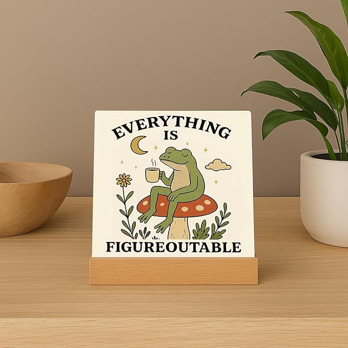 Inspirational Office Desk Decor Everything Is Figureoutable Sign Motivational Gifts For Women Kids - Mental Health Decor Funny Frog Coffee Desk Art Calming Corner Decorations For Classroom Dorm Bedroom