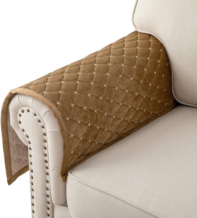 Eismodra Armrest Covers,Couch Cover,Sofa Cover,Backrest Covers,Anti-Slip Armchair Slipcovers for Dogs Cats Pet Loveseat Recliner Leather L Shaped,Coffee 28 x 28 Inches (Only 1 Piece)