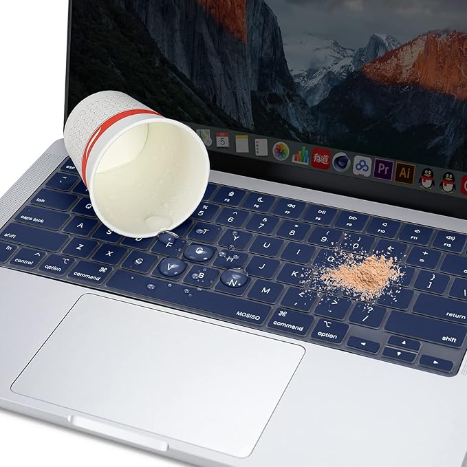 MOSISO Keyboard Cover Skin Compatible with MacBook Air 15 inch M3 A3114 M2 A2941/Air 13.6 A3113 A2681/Pro 14/16 M4 M3 M2 M1, Navy Blue