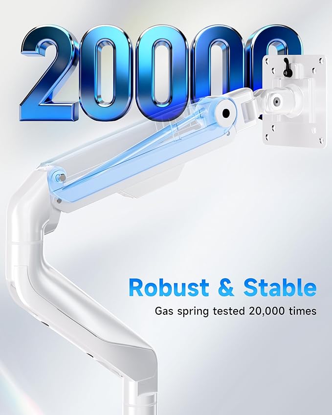 BIZUM Heavy Aluminum Monitor Stand 17 to 43 Inch Monitor Arm, Adjustable-Monitor Mount up to 33lbs with Clamp and Grommet Base, VESA 75x75/100x100mm White