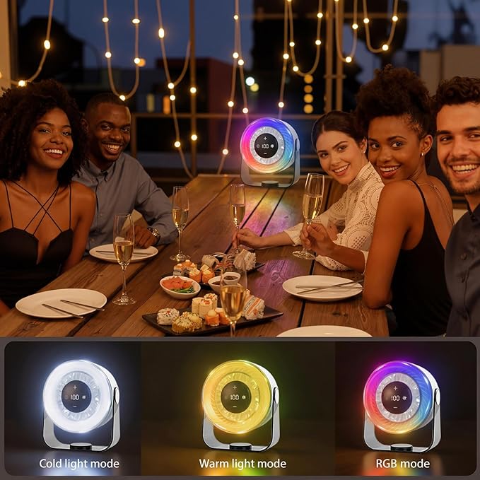 Desk Fans for Bedroom,Portable Colored LED Light 100 Speed Digital Display USB Rechargeable Table Fan,Quiet Wall-Mounted Desk Fan for Home Office Bedroom Camping Traveling(White)