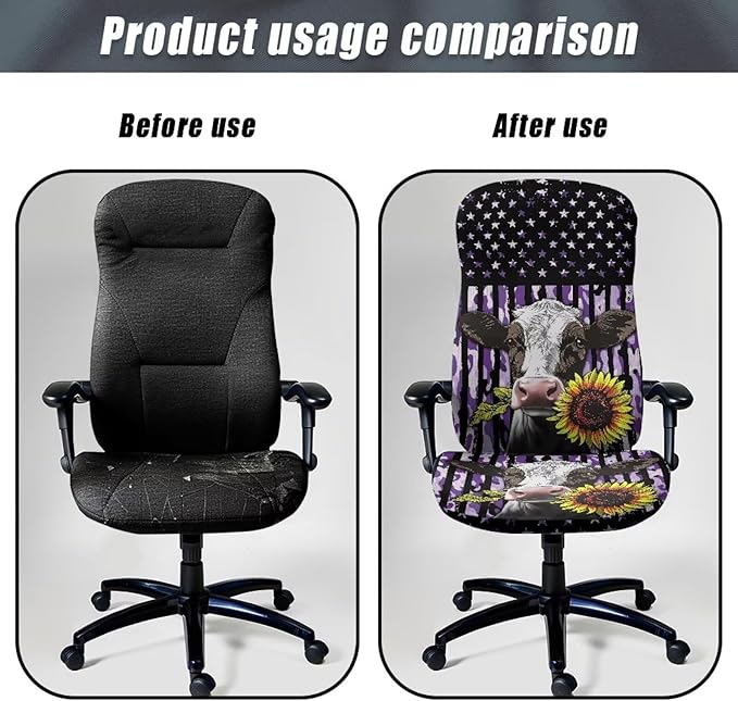 Talayituse Cow Sunflower Camo American Flag Print Office Chair Cover Universal Stretch Desk Chair Cover, Anti-Slip Computer Chair Slipcovers with Elastic Bottom, L