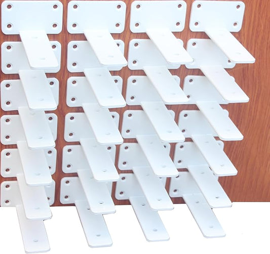 24 Pack - 5 inch White Hidden L Shelf Bracket (1/5 Inch Thicked) Iron Floating Shelf Brackets Rustic Industrial Metal Brackets for Shelf Support