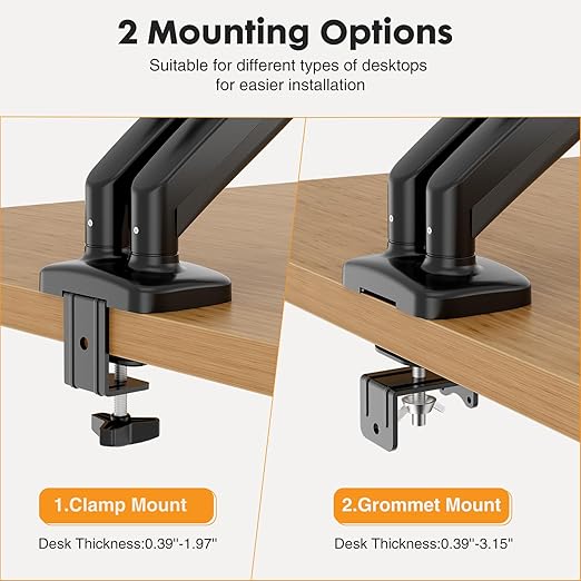 DUMOS 2Pcs Dual Monitor Mount for Desk, Gas Spring Monitor Arm for 2 Monitors Max 32 Inches, Fully Adjustable Double Monitor Mount, VESA Mount with C-Clamp/Grommet Base, Holds Screen 17.6 lbs