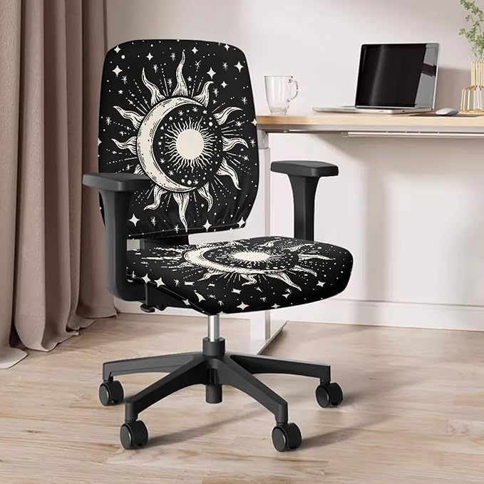 GLENLCWE Black Moon Sun Office Chair Cover Stretchable Seat Covers Universal Computer Chair Covers Rotating Chair Slipcover Computer Chair Protector