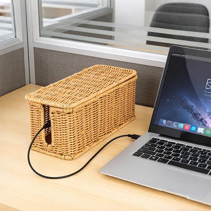 Handmade Rattan Cable Management Box, Cord Hider Box, Electric Cord Hider for Power Outlets, Routers, Chargers, and Daily Storage Items