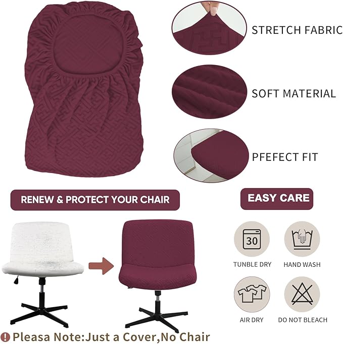 Lavish Cover Waterproof Criss Cross Chair Cover, Jacquard Fabric Elastic Office Chair Cover, Wide Comfy Desk Chair Cover, Armless Chair Cover Protects Chair Stains and Wear(Jacquard:Wine-Red,No Chair)