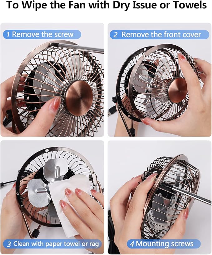 Zuvas Desk Fan Quiet Small USB Fan 360° Rotation Portable Table Fan 2 Speed Mini Personal Fan Air Cooling Electric Fan for Home Office Bedroom Travel Camping, 4 inch Bronze