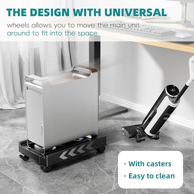 Adjustable CPU Holder with Cooling Fan and RGB Light,Mobile CPU Holder with 4 Rolling Casters, Under Desk Computer Tower Stand PC Floor Cart PC Riser for Office, Home (with Fan)