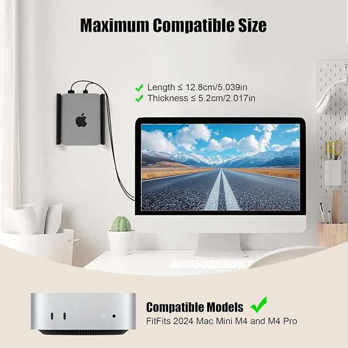 Metal Mac mini PC Mount Compatible with 2024 Mac mini M4/M4 Pro Stand VESA Mount with Anti-Theft,Under Desk Mount and Wall Mount with Lock Anti-Theft Dock