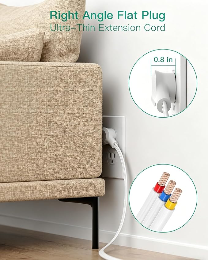 Surge Protector Power Strip - Widely Spaced Multi Outlets, Wall Mount, 3 Side Outlet Extender with Extension Cord, Flat Plug, Overload Protection, Home Office Dorm Room Essentials (5FT, White)