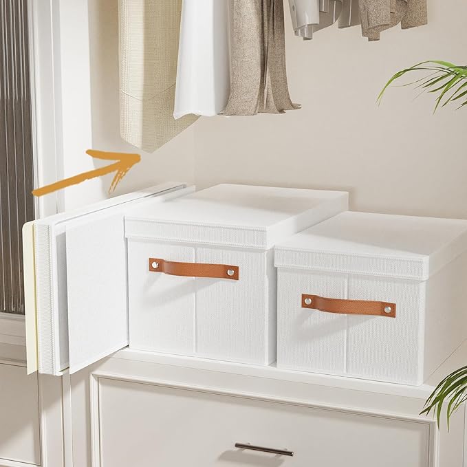 5 Pack Storage Baskets, Storage Boxes with Lids, Closet Organizers with Handles for Shoes Towels Books, White, 16.5 x 11.8 x 10.2 Inch