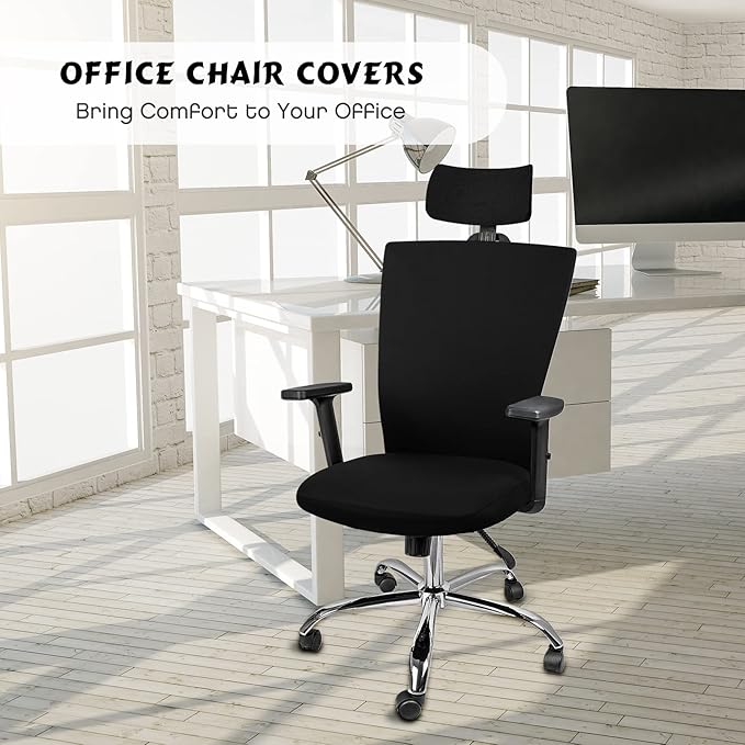 Lounsweer 3 Pieces Office Chair Cover Rolling Desk Chair Cover Gaming Covers Stretch Washable Protector Pets Slipcovers for Swivel Armchair Boss(Simple,Black)