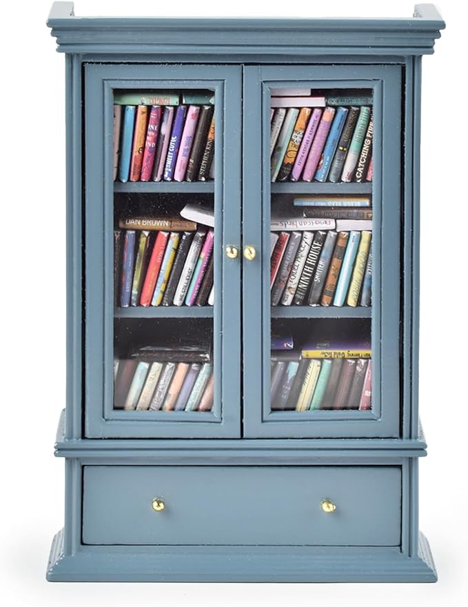 Anxiety Bookshelves, Anxiety Bookshelf, Handcrafted Mini Bookshelf with 100+ Unique Miniature Books, Small Anxiety Bookshelves Miniature Library, for Book Lovers, Blue