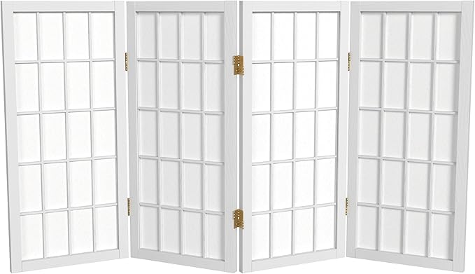 2 ft. Short Desktop Window Pane Shoji Screen - White - 4 Panels