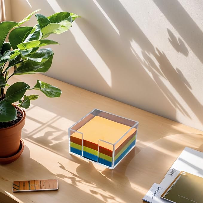 Acrylic Sticky Note Holder - 3 x 3 Sticky Note Dispenser with 3 Sets of Sticky Notes for Office and Home Desktop Organizer