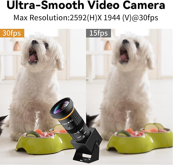 USB Webcam 5MP Color Industrial USB Camera with CS-Mount 5-50mm 10X Manual Zoom Lens – 1944P@30fps, Plug-and-Play for PC, Live Streaming, Video Conferencing & Projects