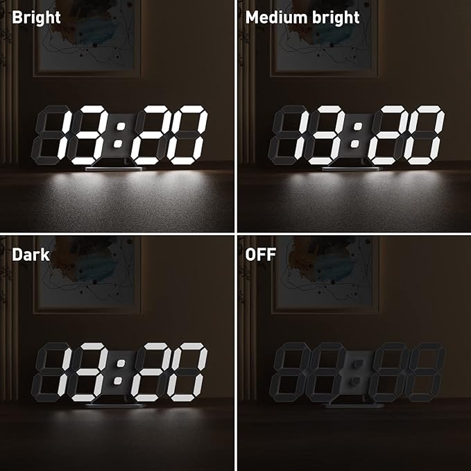 3D LED Digital Wall Clock/Desk Alarm Clock with Remote Control for Kitchen Bedroom Office, 9.7" LED Night Light Decor Clock Adjust Brightness 12H/24H Time Date Temperature, Great Gift