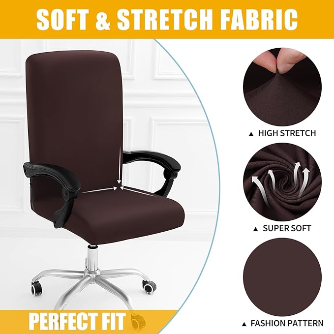 Smiry Stretch Printed Office Computer Chair Covers, Universal Desk Rotating Chair Slipcovers Removable Washable, Soft Fit Anti-Dust Spandex Protector Cover with Zipper, Brown and White
