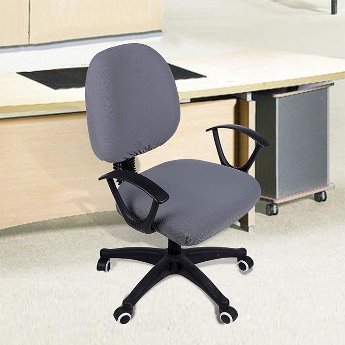 Smiry Stretch Jacquard Office Computer Chair Covers, Removable Washable Universal Desk Rotating Chair Slipcovers Protector, Seat + Backrest Cover, Grey