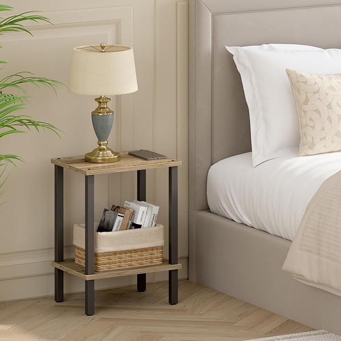 TUTOTAK End Table, Set of 2, Side Table, Nightstand, 2-Tier Storage Shelf, Sofa Table for Small Space, Living Room, Bed Room TB01BG035
