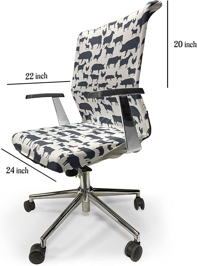Ambesonne Cattle Office Chair Cover, Farm Animals Silhouette Background Style Pattern for Agriculture Theme, Stretchable Decorative Universal Size High Back Printed Slipcover, Blue Grey