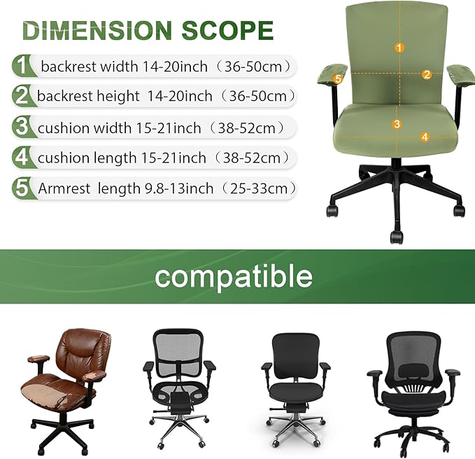 Tallew 4 Pcs Office Chair Covers Set Computer Universal Protective Stretchable Chair Seat Covers Desk Armrest Cover Pads Office Cushion Backrest for Rotating(Regular,Yellow Green)
