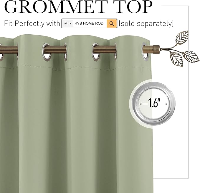 RYB HOME Privacy Curtain for Sliding Glass Door, Light Block Noise Reduce Insulated Curtain Screen Ceiling to Floor for Locker Room Basement Bedroom Closet, 100 inch Wide x 90 inch Long, Sage Green