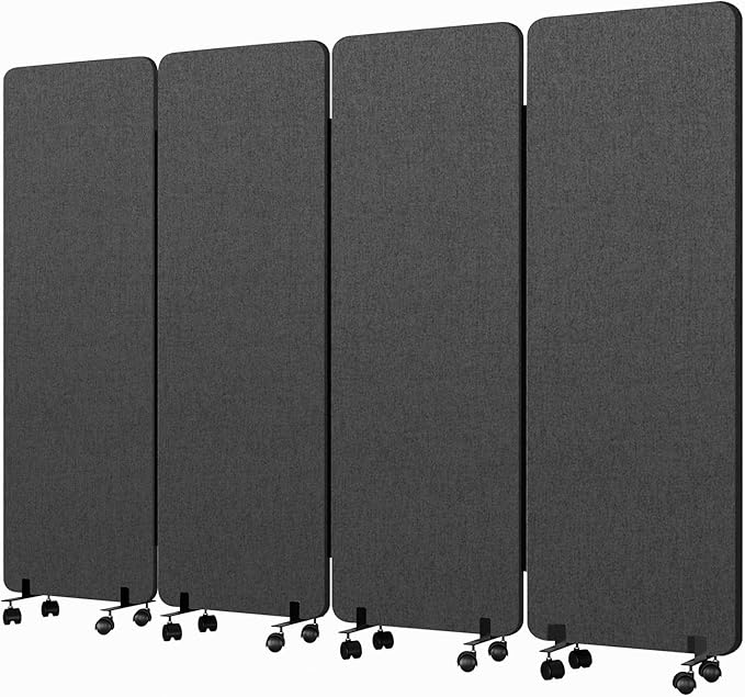 Soundproof Room Divider W/Wheels, 66in Office Dividers for Sound Proofing & Reducing, Sound Proof Dividers for Office Partitions Portable Acoustic Wall Divider (Dark Grey, 4 Panel-95''Wide)