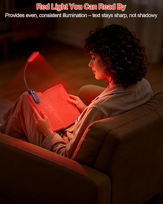 670nm Red Book Light for Reading at Night [2 Pack] - Zero Blue Light, Dimmable Reading Lights for Books in Bed, LED Book Lamp Clip on, Gift for Students Parents Nurse Studying Travel