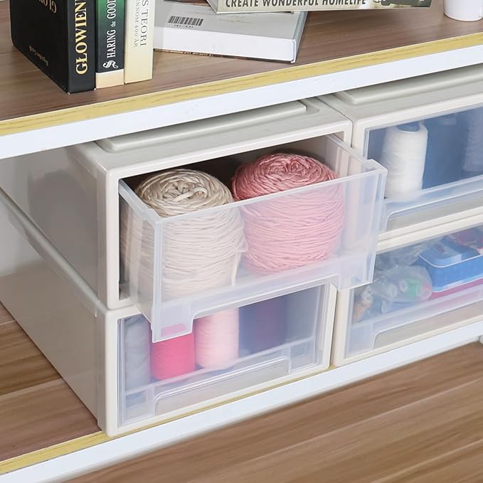 4-Pack Drawer Tower, 4-Tier Plastic Storage Organizer Unit, Multi-Purpose Container Drawers for Bedroom, Bathroom, and Office Organization