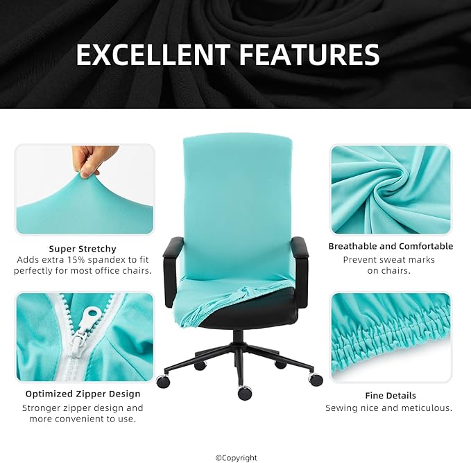 Elastic Computer Chair Cover with Durable Zipper - Protective Removable Washable Universal Office Desk Chair Seat Slip Cover - Stretchy Soft Anti-dust Desk Chair Seat Protector for Dogs, Cats, Pets