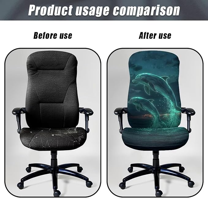 Talayituse Dolphin Sky Print Office Chair Covers, Stretch Computer Chair Cover, Universal Boss Chairs Covers Modern Simplism Style High Back Chairs Slipcover, Small
