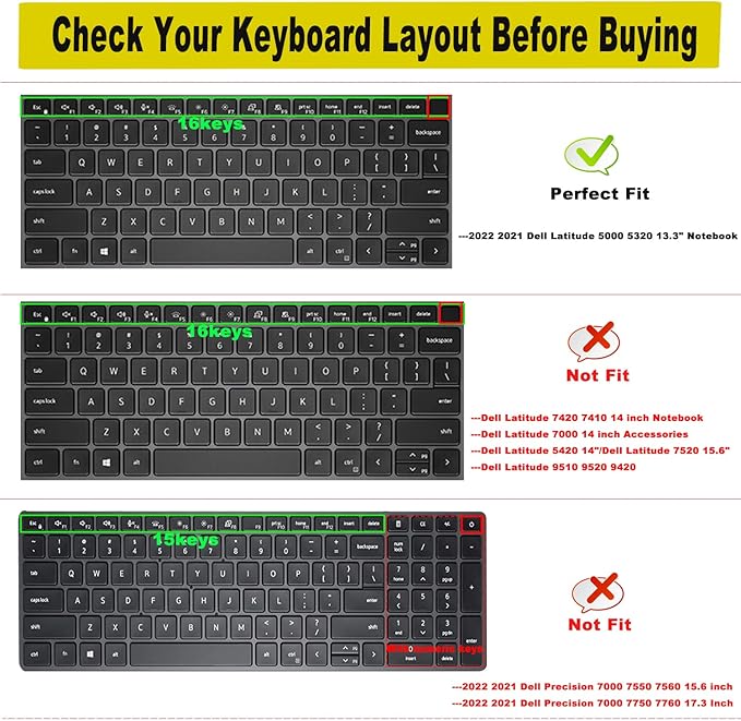 Keyboard Cover for Dell Latitude 3000 3340 13.3"(2023), Dell Latitude 5320 5330 5340 5350 13.3, Dell Latitude 7320 7330 7340 7350 13.3", Dell Latitude 7340 13.3" Laptop Keyboard Protective Skin-Clear