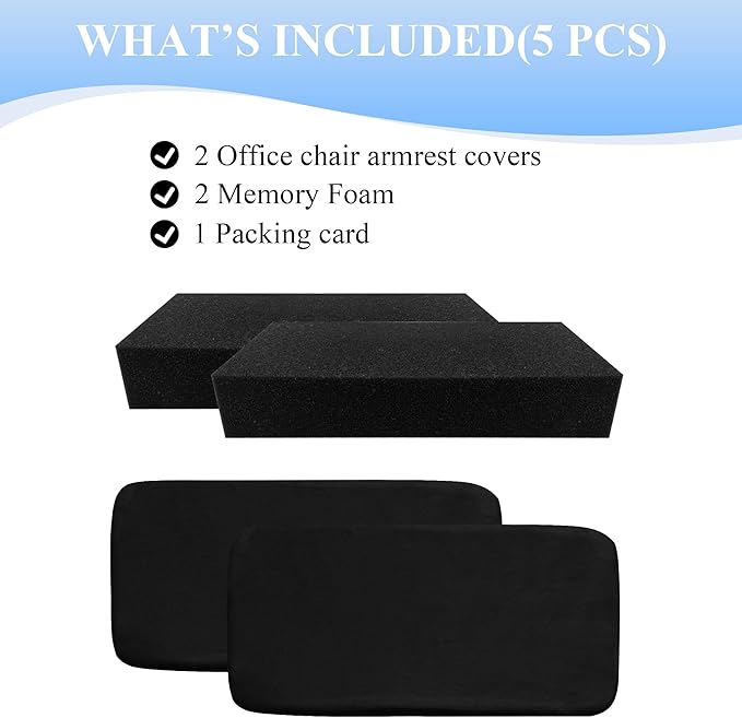 SPRING SEAON Office Chair Arm Covers Soft Memory Foam Arm Rest Pads Short Plush Gaming Chair Armrest Cushion Provide Cushioning for Elbows and Forearms 2 Pack Chair Covers for Arms Black