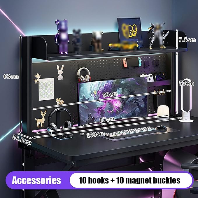 Generic 2/3 Tier Clamp On Desk Organizer Shelf,Clamp-on Above Desktop Storage Shelf Adjustable Clip On Shelving Unit Storage Tray with Perforated Board and Hooks, Black, H 63cm/24.8in