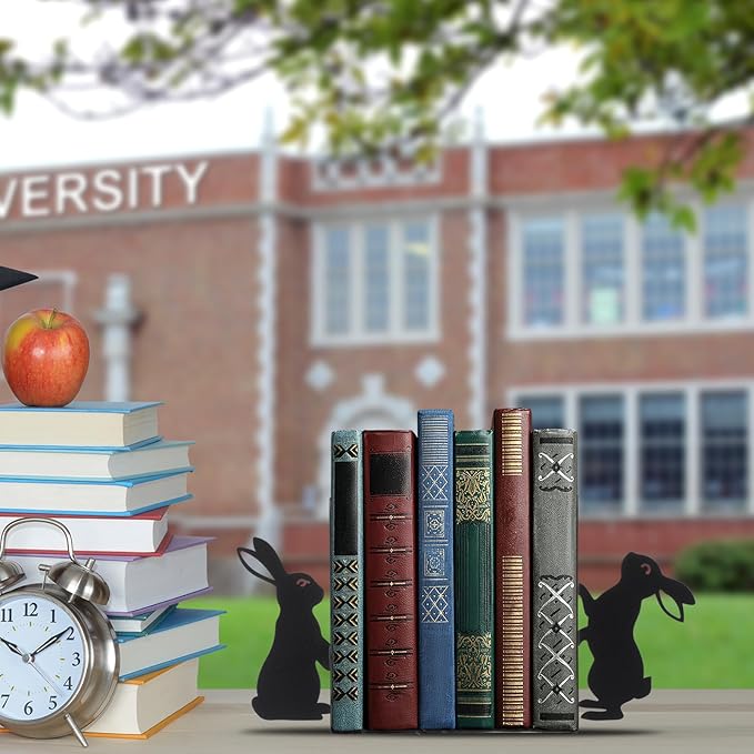 Geelin Bunny Metal Bookends Set of 2 Styles Easter Cute Rabbit Book Ends for Bookshelf Decor Organizer for Home Office Desk Gift for Rabbit Lovers Readers Teachers Friends Easter