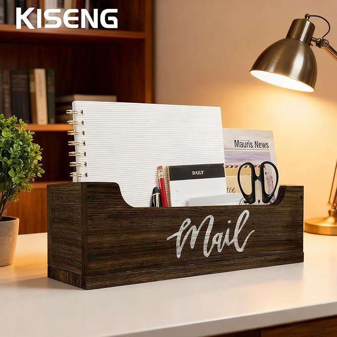 White Wooden Mail Organizer Countertop (Brown + White)