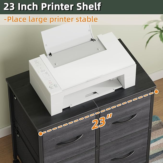 HIGDBFE 4 Drawer Lateral File Cabinet, Mobile Filing Cabinet for Large Printer, Home Office Functional Office Storage Cabinet & Printer Stand, Fits Letter/A4, Charcoal Black Print