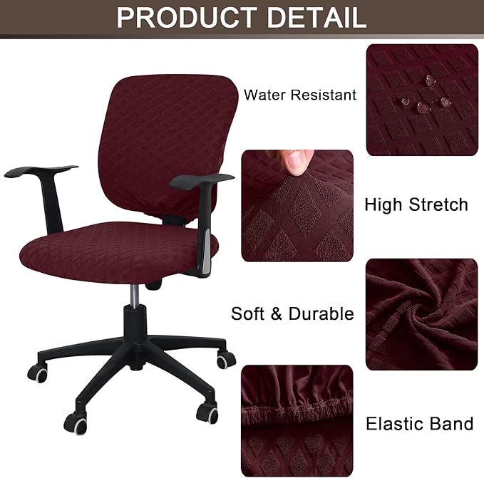 Office Chair Cover Universal Rotating Chair Slipcovers Stretch Removable Protector Computer Chair Seat Cover (Wine Red, Chair Seat Cover + Backrest Cover)
