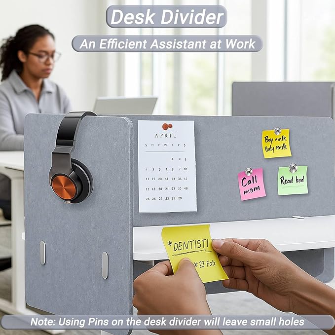 Vandebiao Clamp-On Desk Divider Privacy Panel - 20" x 24" Desktop Partition for Office & Home - Gray