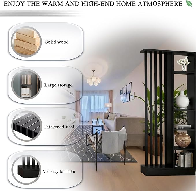 Room Divider with Shelves, Entrance Hall Partition Screen Column Floor to Ceiling - Freestanding Room Divider with Storage Shelf, Freestanding Decor for Bedroom (A Black + Black, 31.5in / 80cm)