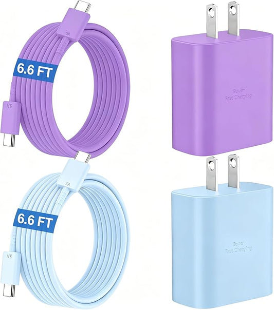 45W Super Fast Charger USB C Android Phone Type C Charger Fast Charging Block with 6.6FT Cord for Samsung Galaxy S26/S26 Ultra/S26+/S25 Ultra/S25/S24 Ultra/S23 Ultra/S22/S21/S20/Note 10, Purple+Blue